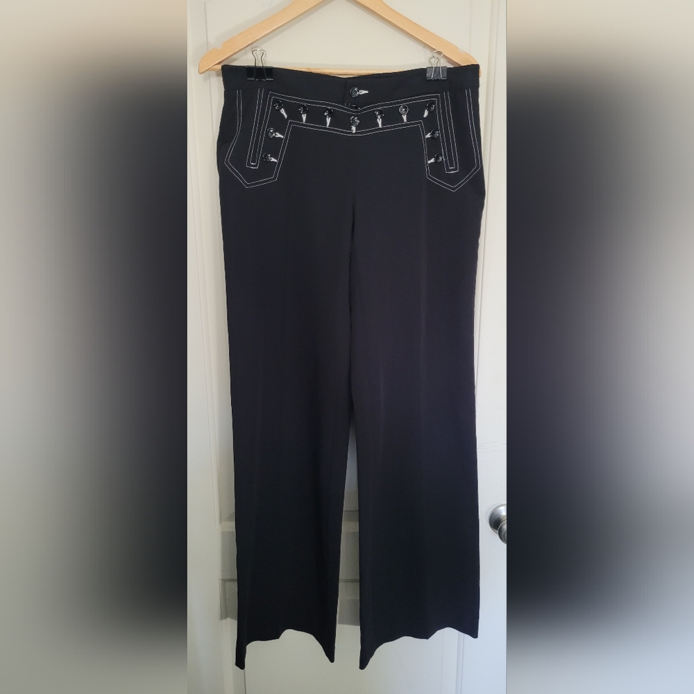 Black Wide Leg Sailor Pants Corporate Goth Burlesque Cosplay Slacks